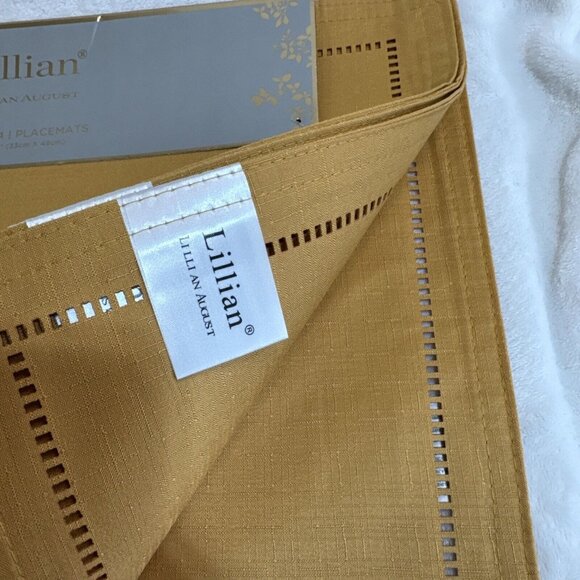 Lillian August Home Set of 4 Placemats Gold Solid Fall Everyday NWT - Picture 3 of 4